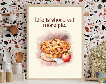 Lámina retro de tarta de manzana: Frase divertida para la cocina, arte vintage de repostería (descarga digital)