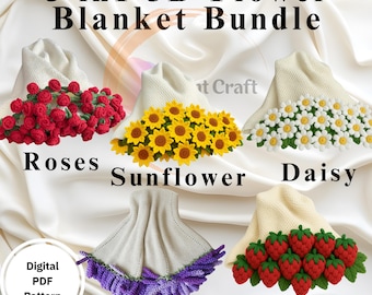 5-in-1 Crochet Flower Blanket Patterns | Daisy, Rose, Sunflower, Lavender, Strawberry (Digital PDF)