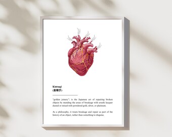 Kintsugi Heart Print: Wabi Sabi Gold Repair Art (Digital Download)