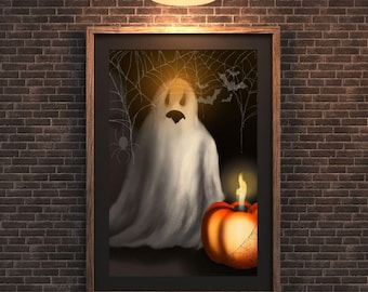 Spooky Ghost Halloween Wall Art: Haunted House Decor (Digital Download)