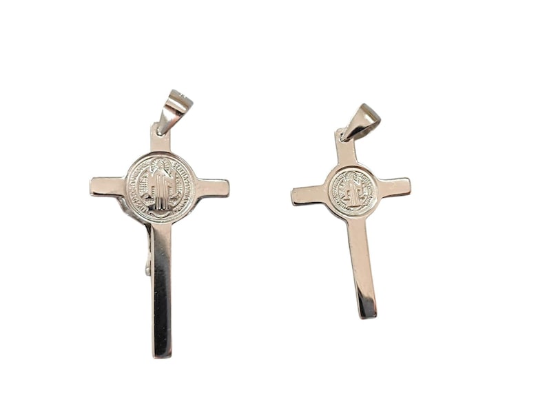St Benedict Cross Crucifix Medal Necklace Pendant Sterling Silver 925 ...