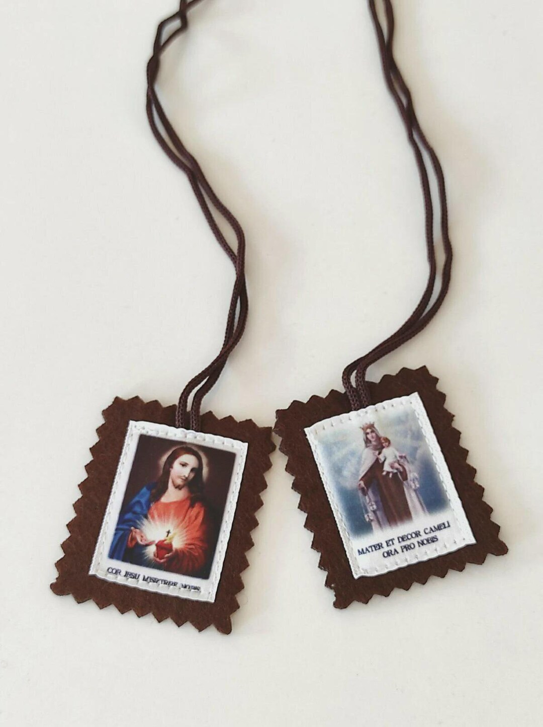 Scapular of Our Lady of Mt. Carmel Sacred Heart of Jesus Made of Wool ...