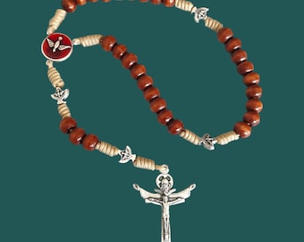 Holy Spirit Rosary Wooden Beads, Catholic Prayer Chaplet trisagion to the most holy trinity.