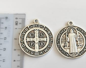 XXL Saint Benedict Medal Silver Tone Pewter, Exorcism Protection medals (2-20 Pcs)