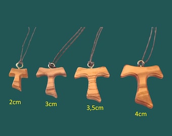 Collar Cruz Tau de MADERA DE OLIVO con Cordón - San Francisco Medallas San Francisco Crucifijo cruz Tau
