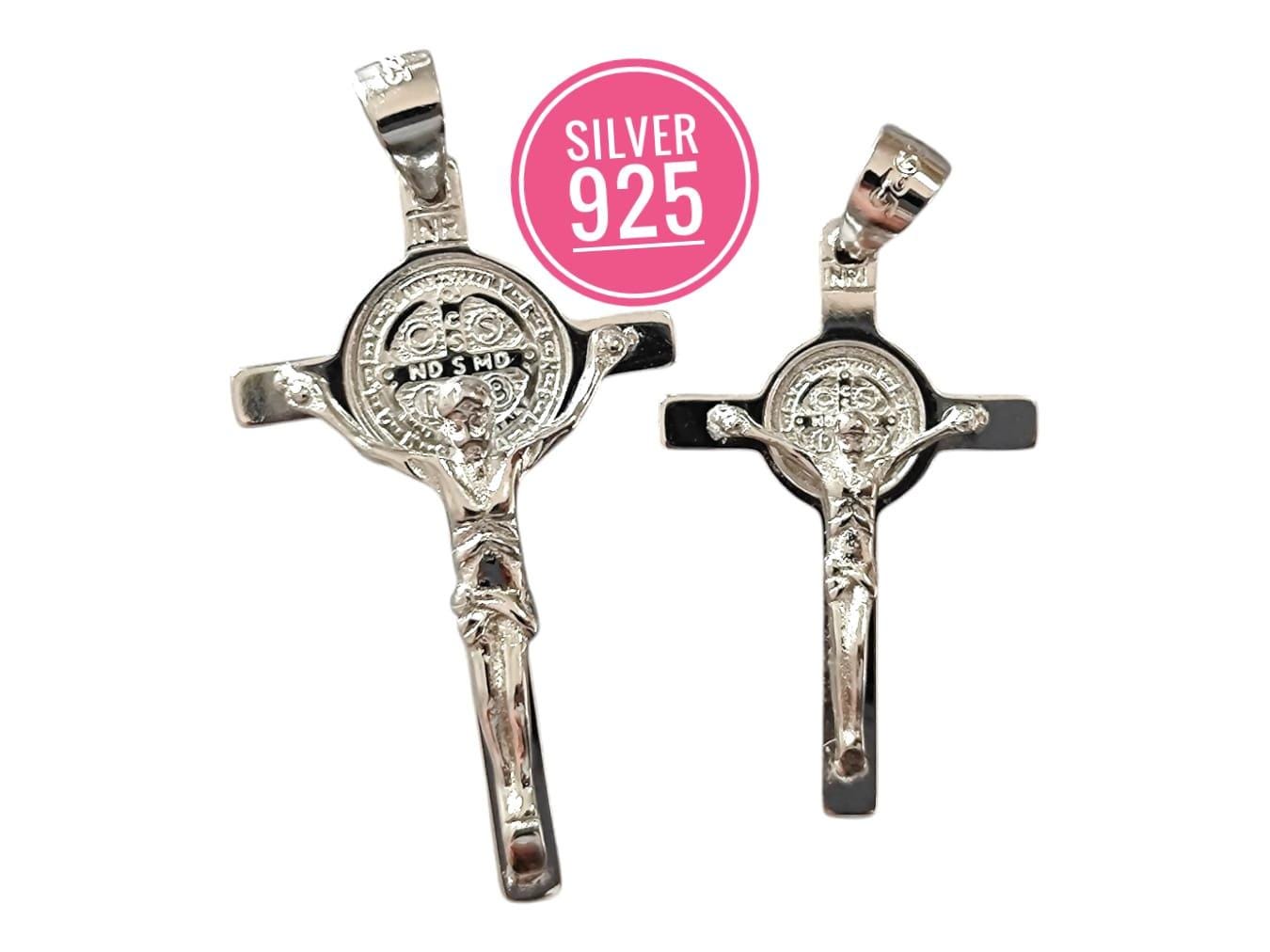 St Benedict Cross Crucifix Medal Necklace Pendant Sterling Silver 925 ...