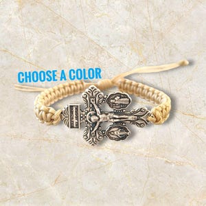 Pulsera con crucifijo del perdón, regalo religioso para hombres y mujeres, joyería de cordón, medalla colgante de San Benito Milagroso