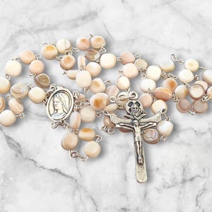 Mother of pearl rosary beads, Shell rosary, Holy Spirit cross  white pearl rosary Rosaries Our Lady  gift Religious Jewelry