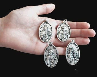 Scapular Lady of Mt. Carmel Sacred Heart of Jesus Virgin of Carmen xxl medals Sacred Heart of Jesus Medal Catholic Medallas (4.5cm)