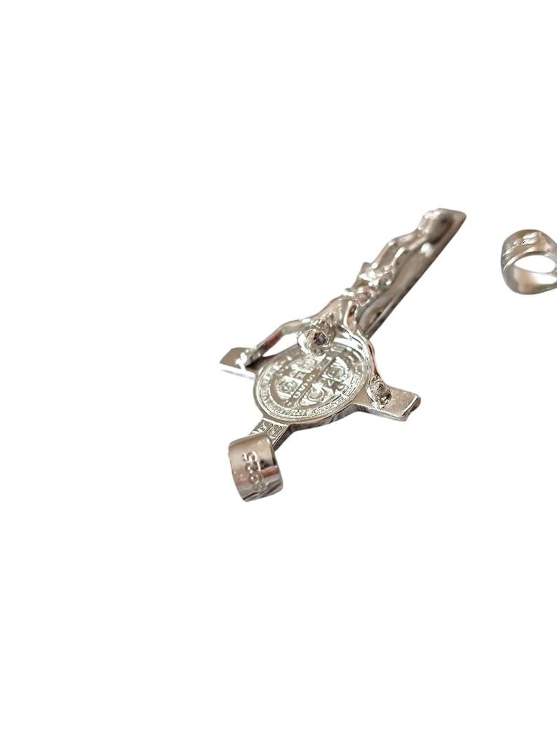St Benedict Cross Crucifix Medal Necklace Pendant Sterling Silver 925 ...