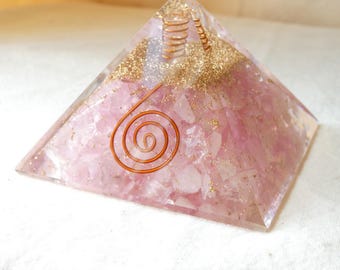 Healing Rose Quartz Orgonite Pyramid | Crystal for Love, Harmony & Energy Field Cleansing