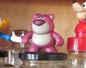 LOTSO BEAR Toy Story 3 upcycled figure, recycled glass jar