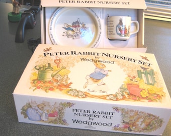 PETER RABBIT 3 piece Nursery Dish Set by WEDGEWOOD 1980s Made in England