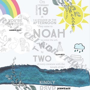 Two by Two - Noah&#39;s Ark - 2nd Birthday - Christian Inspired Invitation