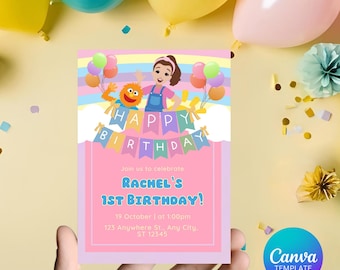 Invito di compleanno per la signora Rachel, tema arcobaleno (digitale, personalizzabile)