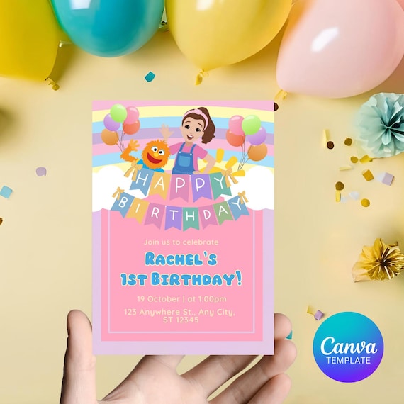 Ms. Rachel Birthday Invitation, Rainbow Theme (Digital, Customizable)