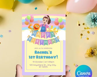 Ms. Rachel Birthday Invitation, Rainbow Theme, Toddler Party (Digital)