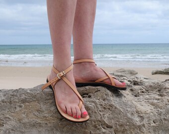 Venus - Adjustable Leather Sandal, choice of Size & Color, Pointed or Round Toe Shape, Strap Sandal, Ankle Strap, Minimalist Women's Sandal