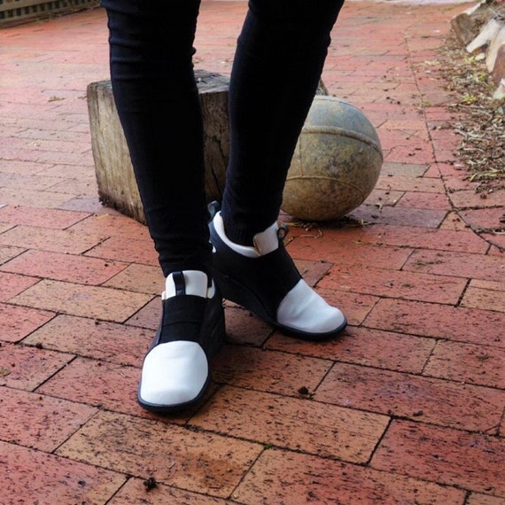 Black and White Casual Slip on Shoe Sneaker Style Leather Handmade Square Toe Shape Etsy