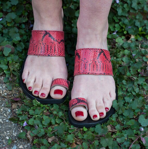 Buy Indian red Snake Print Sandal Women s Toe Loop Sandal Slide