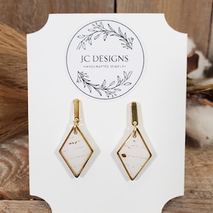 White and Gold Earrings / Party Earrings / Statement Earrings / Polymer Clay Earrings / Handmade Earrings / White and Gold Stud Earrings