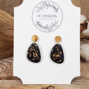 Black and Gold Earrings / Party Earrings / Statement Earrings / Polymer Clay Earrings / Handmade Earrings / Black and Gold Stud Earrings