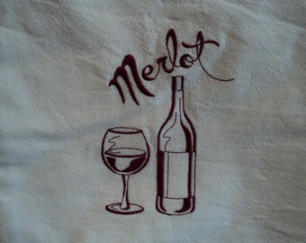 Merlot wine flour sack dishtowel, kitchen towel, tea towel machine embroidered for any wine lover