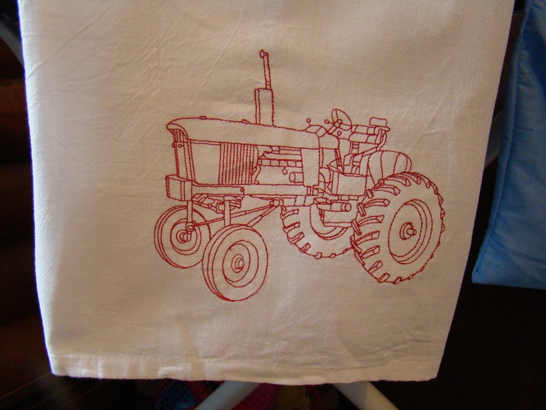 Red Tractor Flour Sack Dish Towel tea Towel, Kitchen Towel Machine
