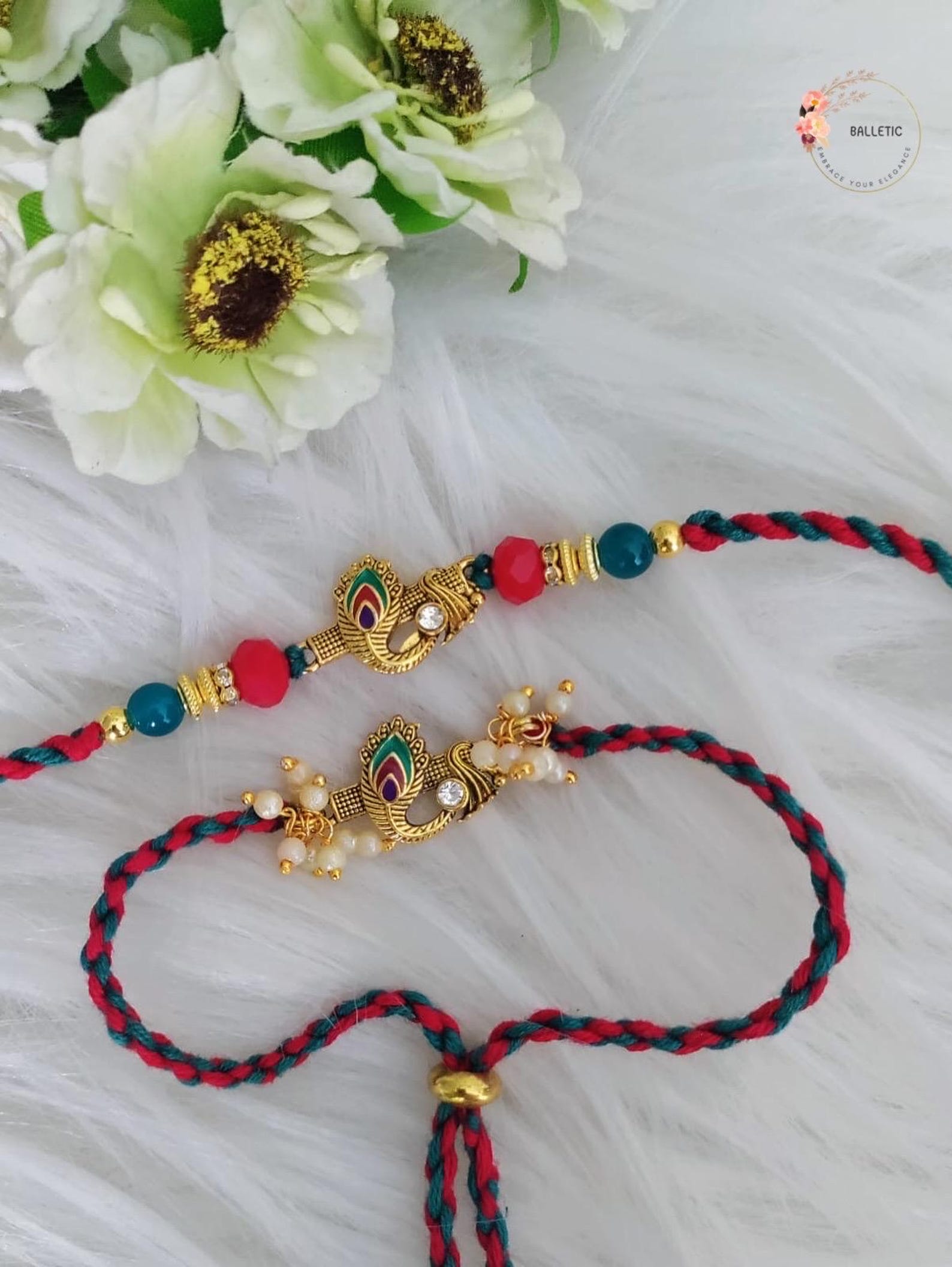 Handcrafted Krishna | Peacock | Ganesha Rakhi Set: Bhaiya-Bhabhi Raksha Bandhan