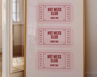 Hot Mess Club-print: girly preppy coquettekamerdecoratie (digitale download)