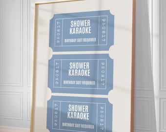 Shower Karaoke Ticket Art Print: Retro Bathroom Decor (Digital Download)