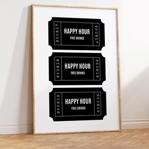 Impressão de Happy Hour Bar Cart Wall Art Bebidas Poster Estético Bar Cart Decoração Minimalista Coração Arte Impressão Digital Download Arte Preto e Branco