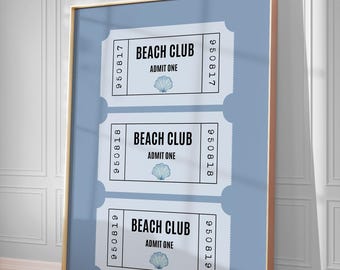 Stampa del biglietto del Beach Club: trendy arte murale costiera (download digitale)