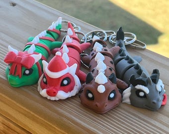 Christmas Dragon Keychain, Bag Charm | Articulated Holiday Dragon Fidget
