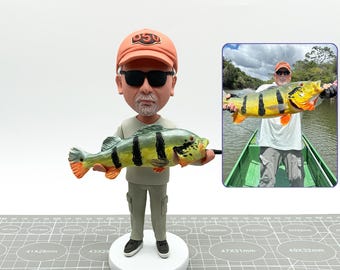 Cabezón de pescador personalizado, cabezones de expertos pescadores, esculturas de pescadores, recuerdo/premio exclusivo de pescador personalizado, regalos de pescador.