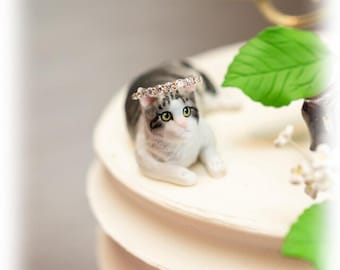 Spersonalizowana spersonalizowana ozdoba na tort weselny w kształcie kota, ozdoba na tort dla psa, ozdoba na tort urodzinowy dla zwierząt, ozdoba na tort dla kota, rocznica, figurki kotów, gliniana rzeźba dla zwierząt