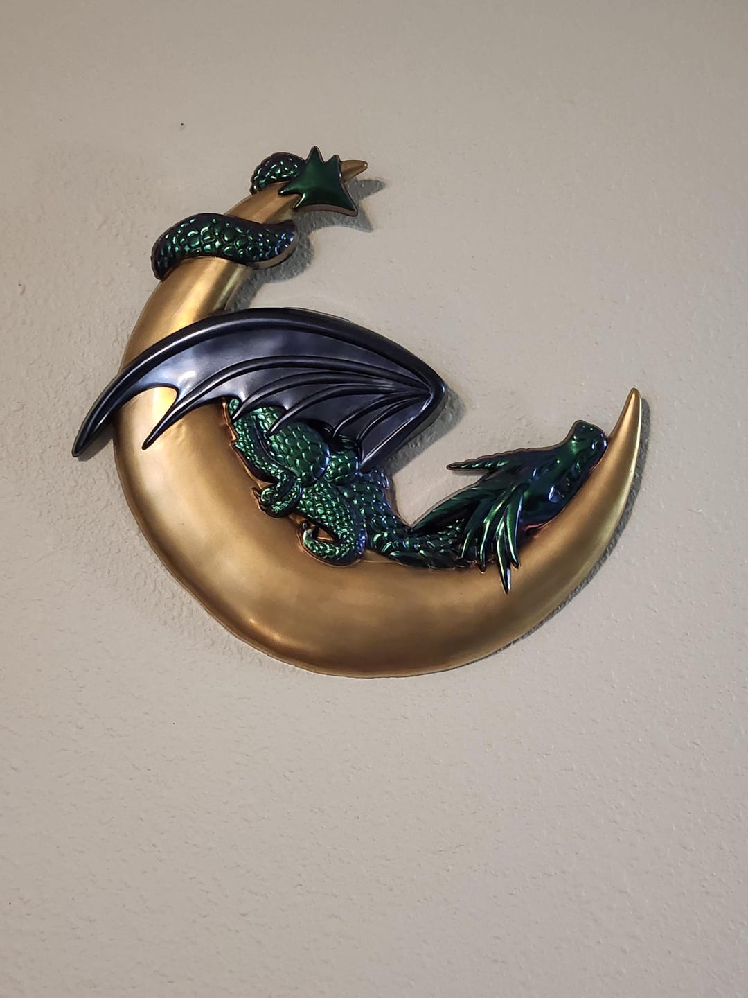 Resin Dragon Crescent Moon Decor | Metallic Gold Celestial Wall Art - Etsy