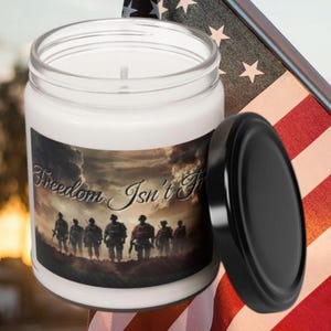Candle, Freedom isn&#39;t Free, Patriotic Decor, Independence Day Gift, Memorial Day, Veteran Gift, 4th of July Candle, Soy Wax Candle