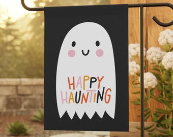 Halloween Garden Flag, Halloween Flag for Yard, Cute Ghost Garden Flag, Fall Yard Flag, Spooky Season Garden Decor, Happy Haunting Flag