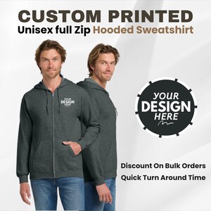 Personalized Full Zip Hoodie Sweatshirt, Custom Zip Up Hoodie, Custom Logo Hoodie, Team Logo Zip Up Hoodie, Personalized Gift For Him Her