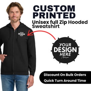 Personalized Zip Up Hoodie, Custom Picture Jacket Logo Hoodie, Team Logo Zip Up Hoodie, Personalized Hooded Sweatshirt, Your Text Hoodie