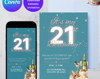 Customizable 21st Birthday Invitation Template: Mobile & Print (Digital Download)