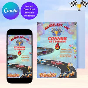 Cars Birthday Invitation, Birthday Boys, Printable Invitation, Birthday Party Invite, Race Cars Birthday Invitation, Digital Invitation