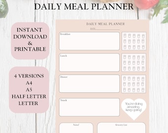 Daily Meal Planner: Printable Food Tracker (Digital Download, A5/A4/Letter Sizes)