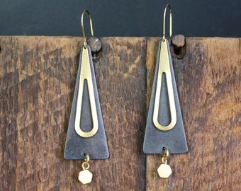 Brass Modern Minimalist Geometric Triangle Drop Earrings - Unique Gifts for Her Statement Earrings Handmade by Christine Domanic