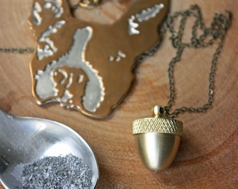 Acorn Urn Necklace for Human or Pet Ashes | Cremation Necklace Memorial Jewelry |  Urn Pendant Brass Locket Necklace | Gift for Pet Lovers