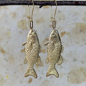 Big Gold Fish Earrings | Summer Brass Catch of the Day Novelty
