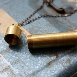 Secret Vial Necklace or Mini Cremation Urn for Pet Ashes Brass Memorial Jewelry zdjęcie 3