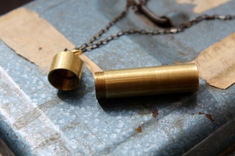 Secret Vial Necklace or Mini Cremation Urn for Pet Ashes Brass Memorial Jewelry zdjęcie 3