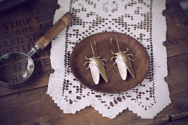 Cicada Song Earrings Brass Insect Jewelry image 5